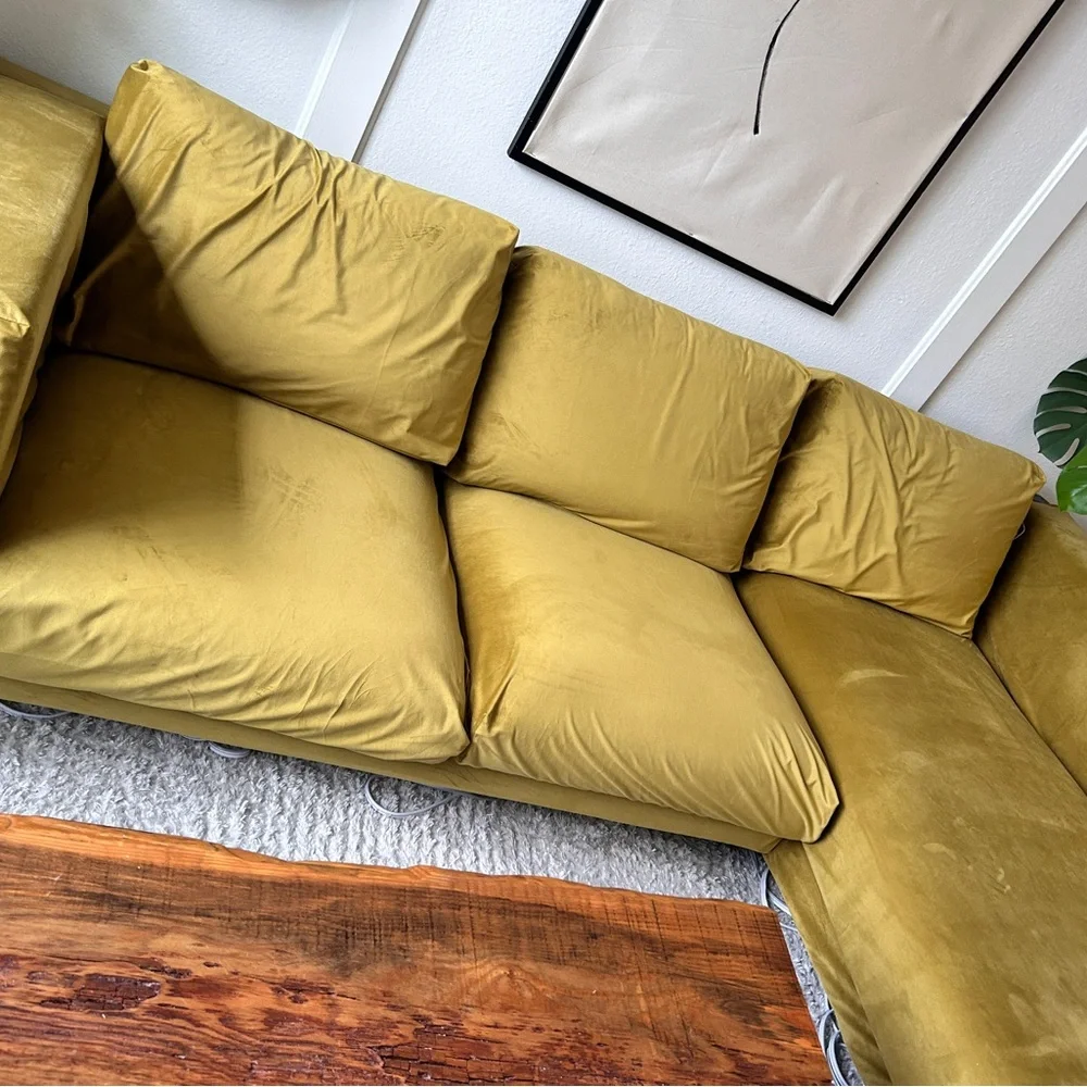 Mustard Velvet Sectional Sofa Cover - Gold Velvet Slipcover